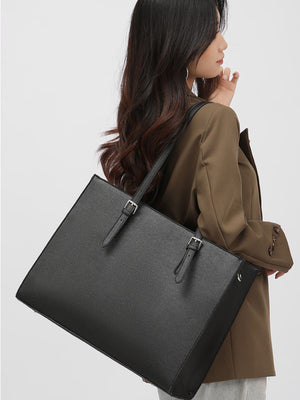 Large Minimalist PU Leather Tote Bag in black with structured