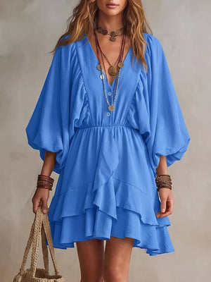mini dress in cobalt blue featuring tiered and A-line fit