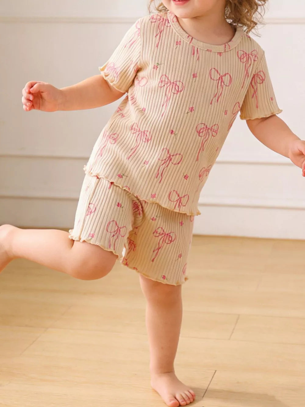 Children's Ribbed Knit Top And Shorts Set in Apricot
