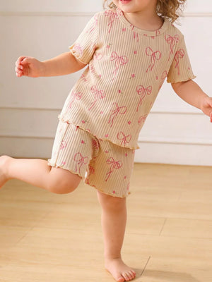 Children's Ribbed Knit Top And Shorts Set in Apricot