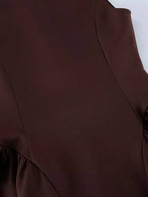 Sleeveless Button-down A-line Mini Dress in dark brown with buttoned