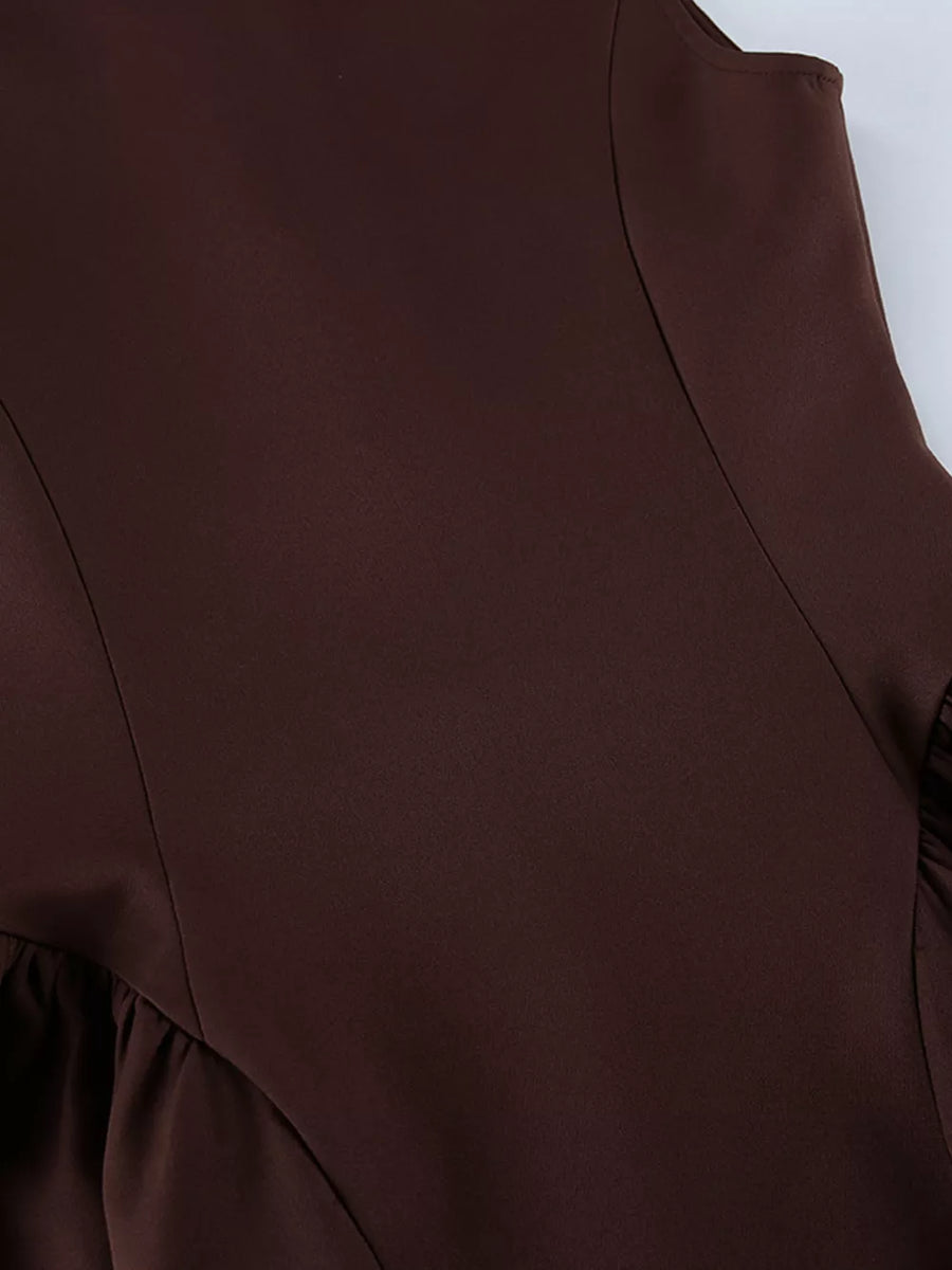 Sleeveless Button-down A-line Mini Dress in dark brown with buttoned
