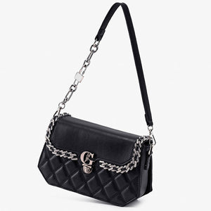 Black crossbody bag featuring quilted and quilted