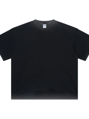 Black pigment-dyed oversized t-shirt with crew neck and short sleeves.