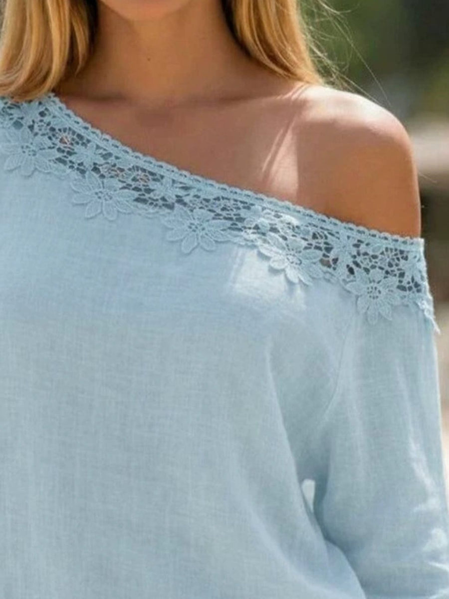 Light Blue one-shoulder top with pullover and floral