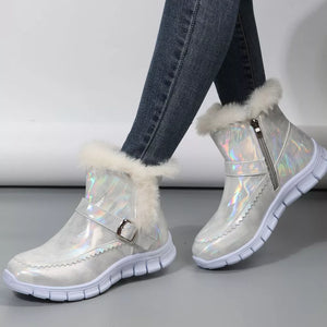 Faux Fur Lined Winter Ankle Boots in Blue with faux fur lining