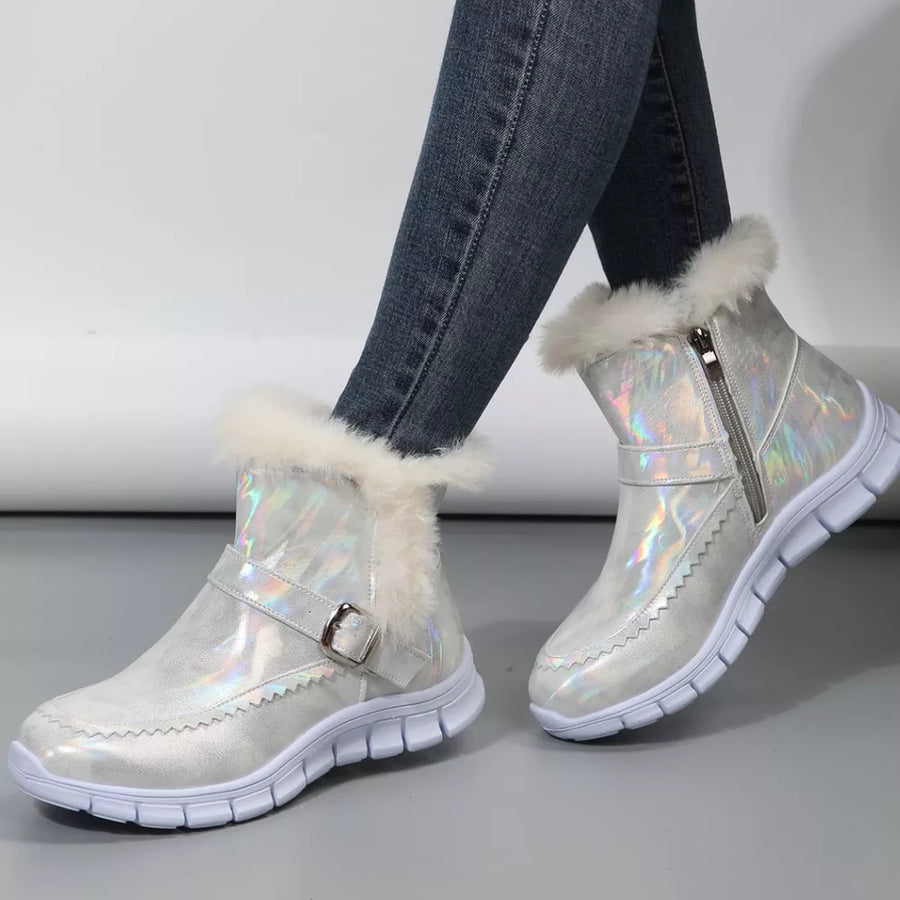 Faux Fur Lined Winter Ankle Boots in Blue with faux fur lining