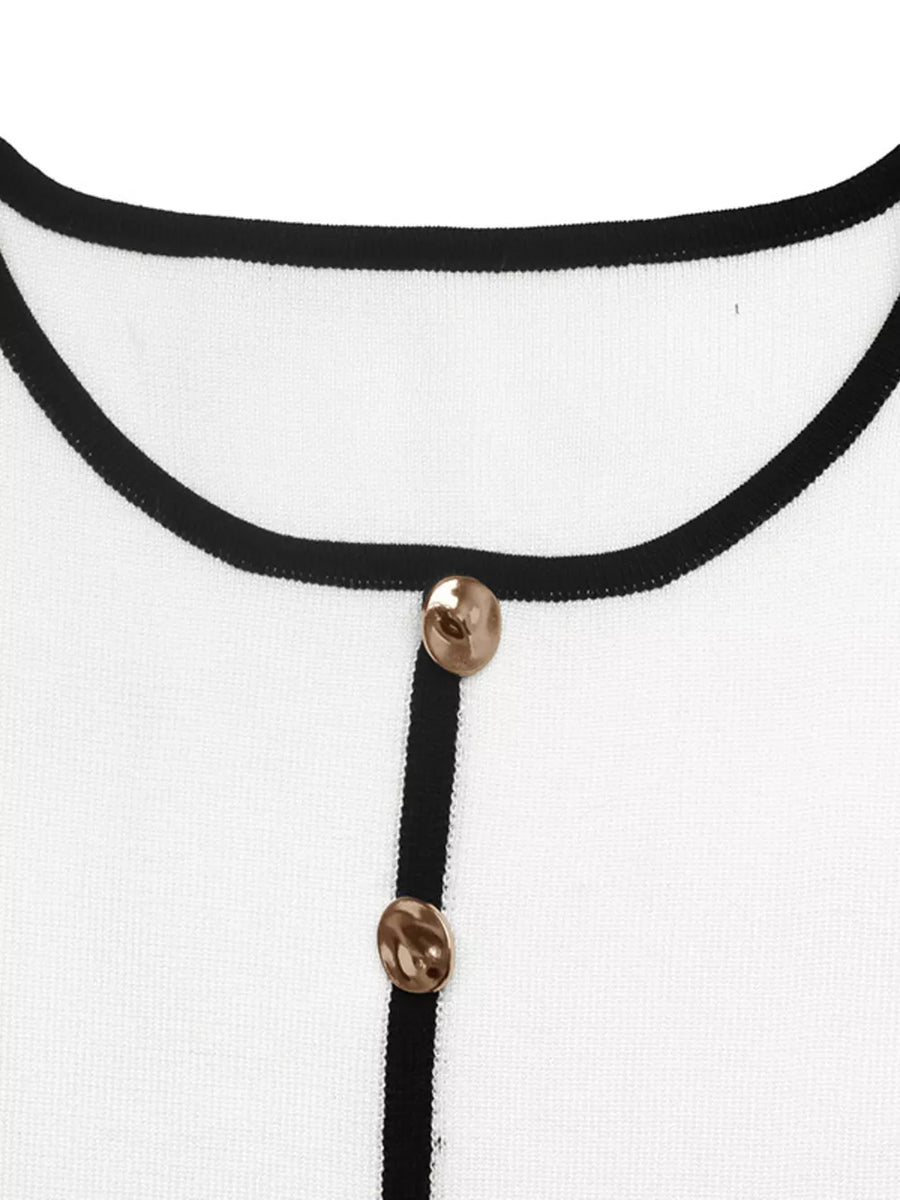 Contrast Trim Button Decor Knit Top option 7