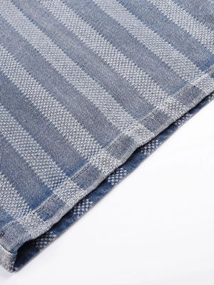 Men's Stripe Wide Leg Denim Capris option 8