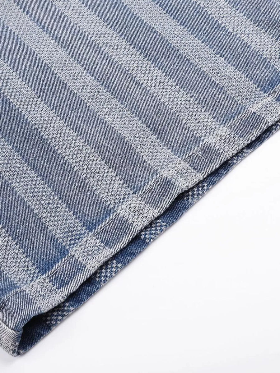 Men's Stripe Wide Leg Denim Capris option 8