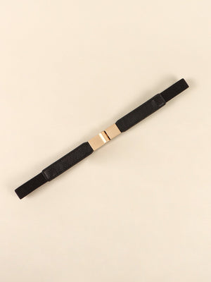 Black elasticated belt with leather detail and gold buckle
