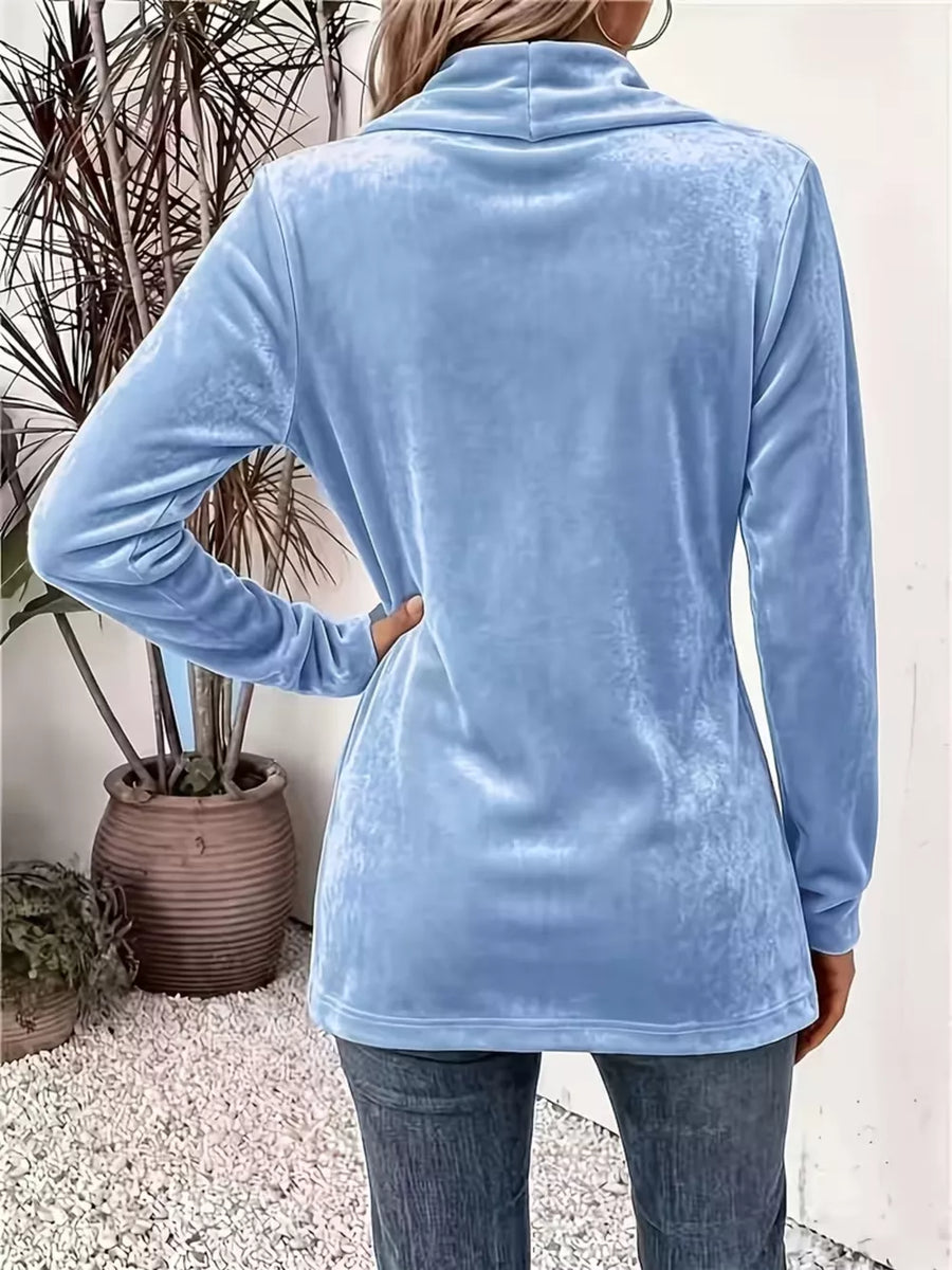 Camel Elegant Velvet Open-front Cardigan