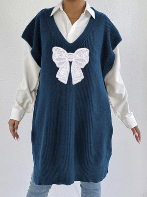 Coffee sweater vest with slit and sleeveless