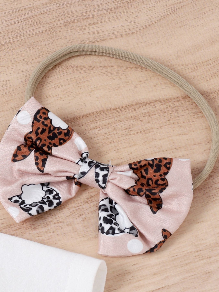 Pink baby headband with bunny and leopard print bow detail