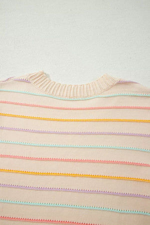 crewneck sweater in Beige with stretch and hip-length