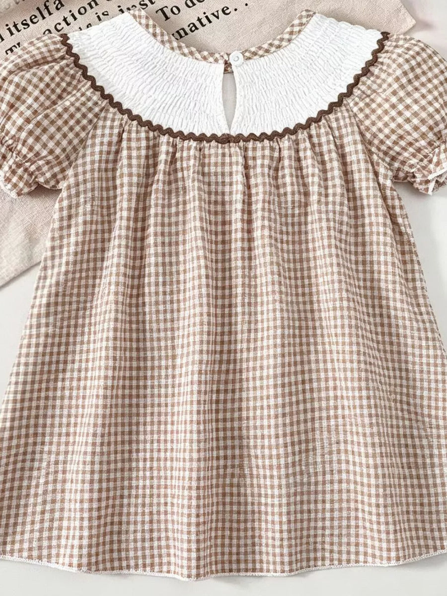 Children's Gingham Football Puff Sleeve Dress option 6