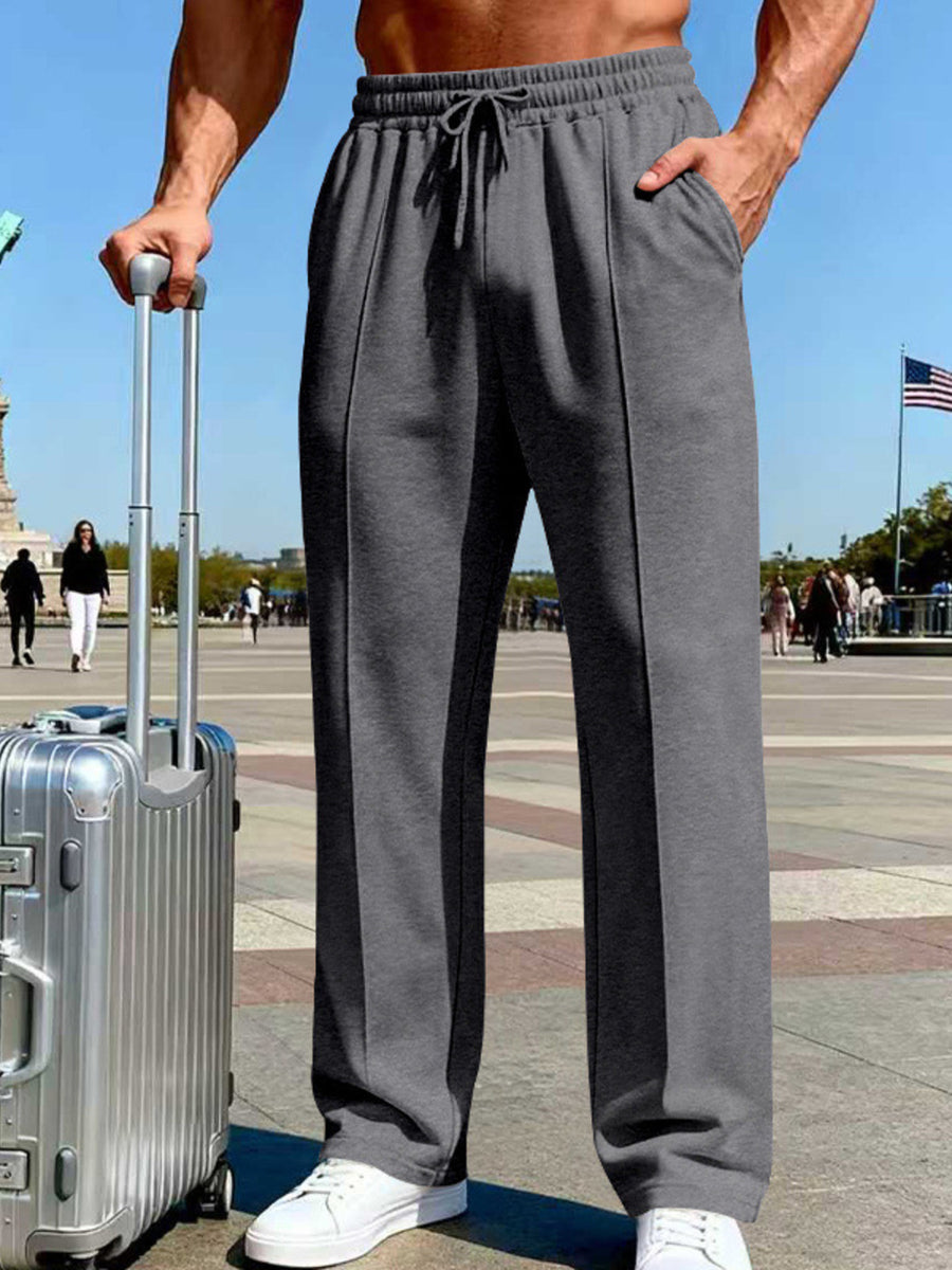 wide-leg pants in Navy Blue with drawstring and full-length