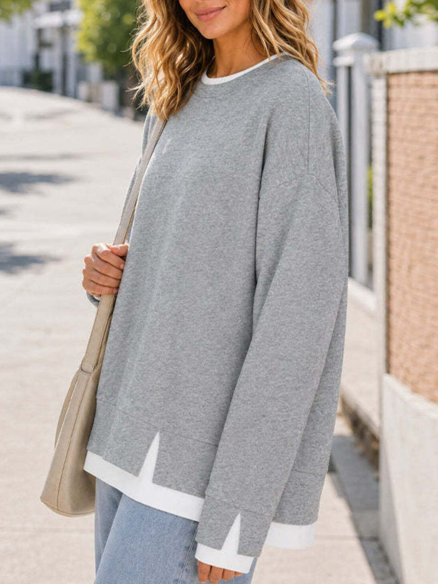 Gray sweatshirt with drop shoulder and long sleeve