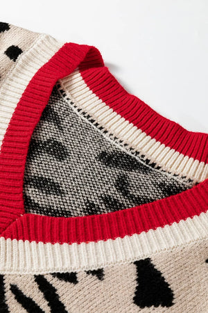 Leopard Pattern V-neck Ribbed Sweater option 7