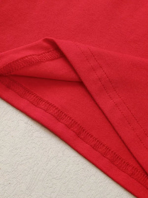 Red baby set detail showing hem and stitching