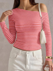 t-shirt in Blue with striped and ribbed