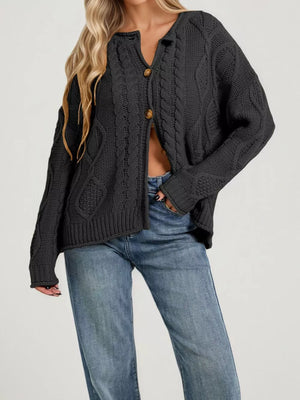cardigan in Gray with cable knit and cable-knit
