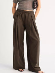 dark olive wide-leg pants with full-length and elastic