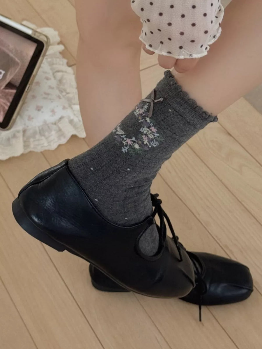 Dark Gray socks featuring ribbed knit and polka dot