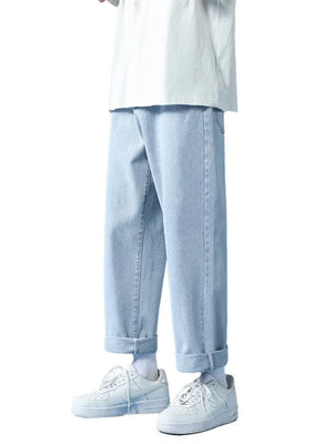 Relaxed fit light wash cuffed hem men's jeans