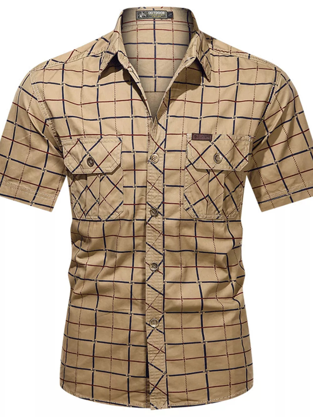 Army Green Men's Plus Size Casual Plaid Short-sleeve Shirt