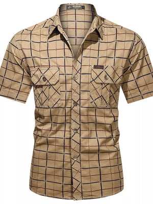 Army Green Men's Plus Size Casual Plaid Short-sleeve Shirt