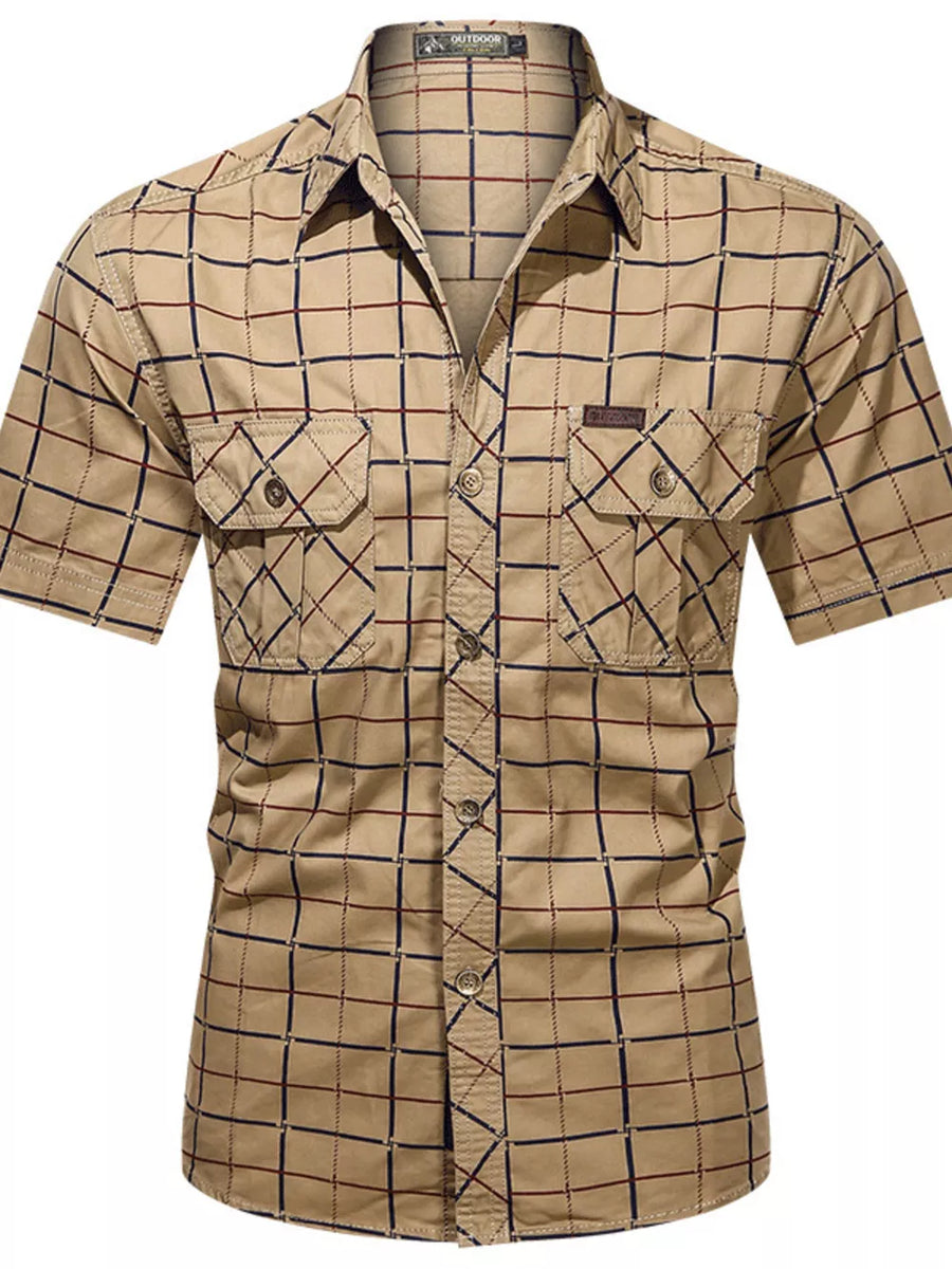 Army Green Men's Plus Size Casual Plaid Short-sleeve Shirt