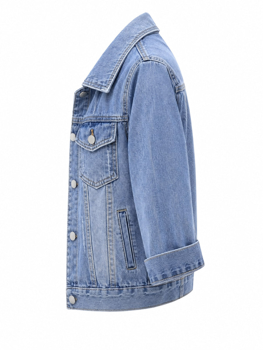 Blue regular denim jacket with collared