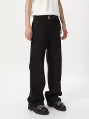 Black wide-leg sweatpants with adjustable waist and front seam detail.