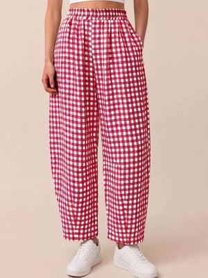 Gingham Wide-leg Casual Pants in Black