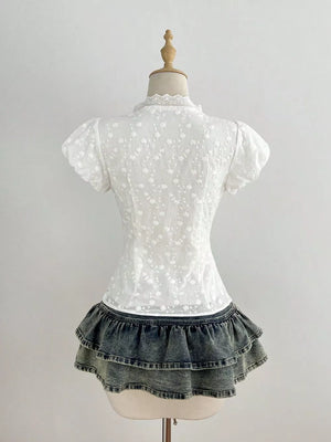 Lace Detail Bow Front Blouse in this colorway