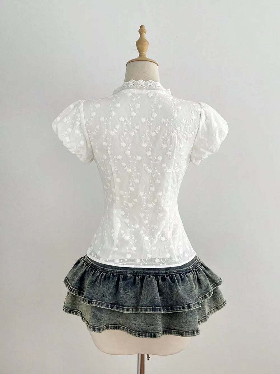 Lace Detail Bow Front Blouse in this colorway