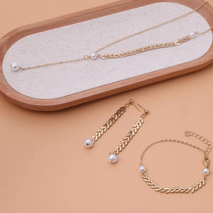 Wheat-spike 18k Gold-plated Faux Pearl Jewelry Set option 5