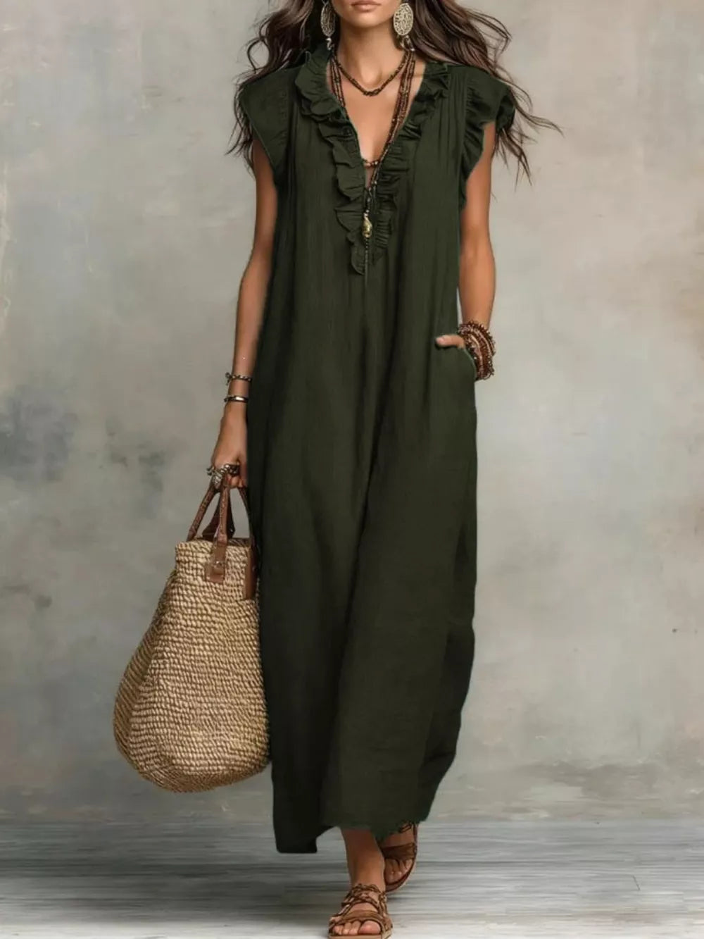 Ruffled V-neck Maxi Dress, view 14