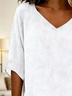 White V-neck Casual T-shirt