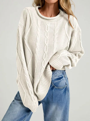 Khaki relaxed pullover sweater with crew neck