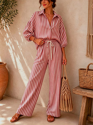 Red relaxed lounge set with collared