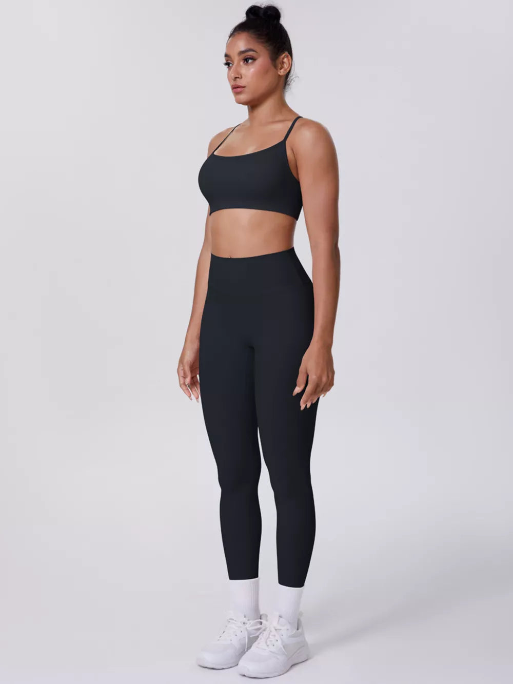 Dusty Blue fitted sports bra with scoop neck
