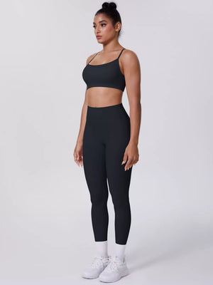 Dusty Blue fitted sports bra with scoop neck
