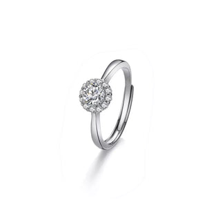 925 sterling silver,Moissanite Carat weight: 1ct Care instructions: Avoid wearin ring in Silver with round halo silhouette
