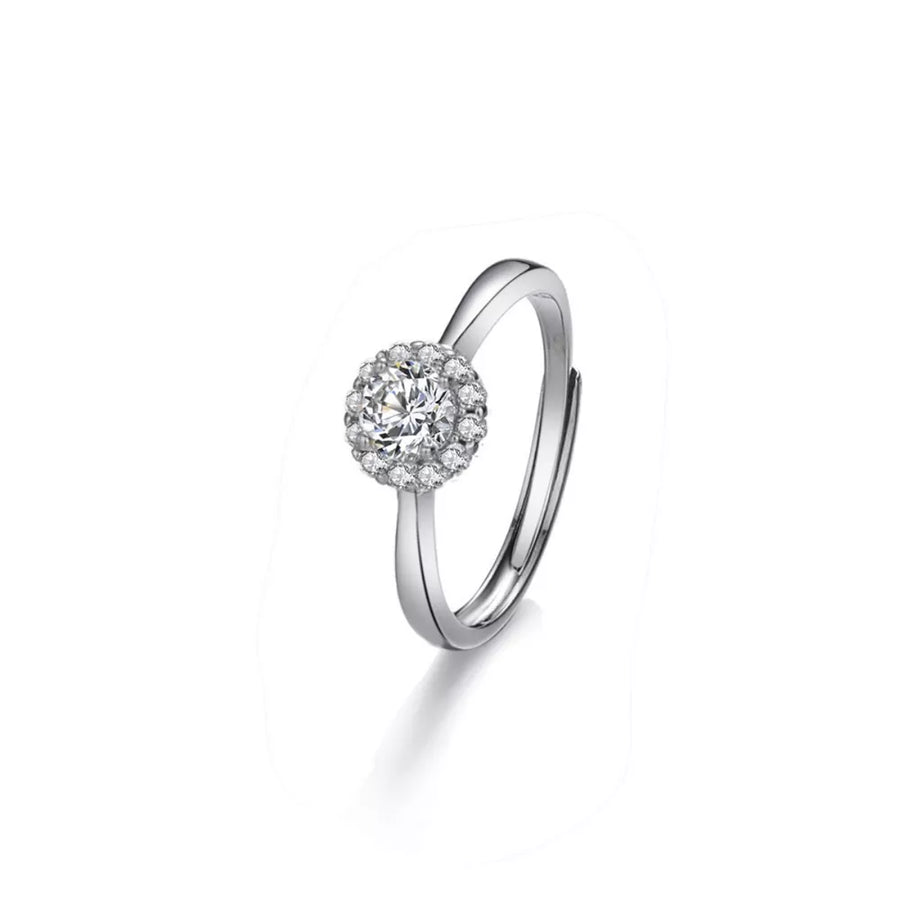 925 sterling silver,Moissanite Carat weight: 1ct Care instructions: Avoid wearin ring in Silver with round halo silhouette