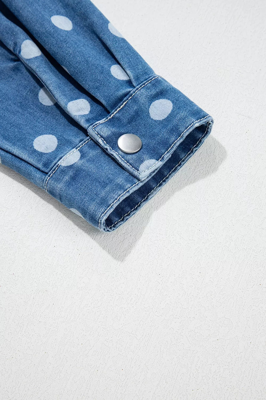 Polka Dot Long Sleeve Collar Shift Tunic Denim Jacket option 9