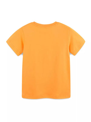 Orange cotton crew neck toddler t-shirt with short sleeves.