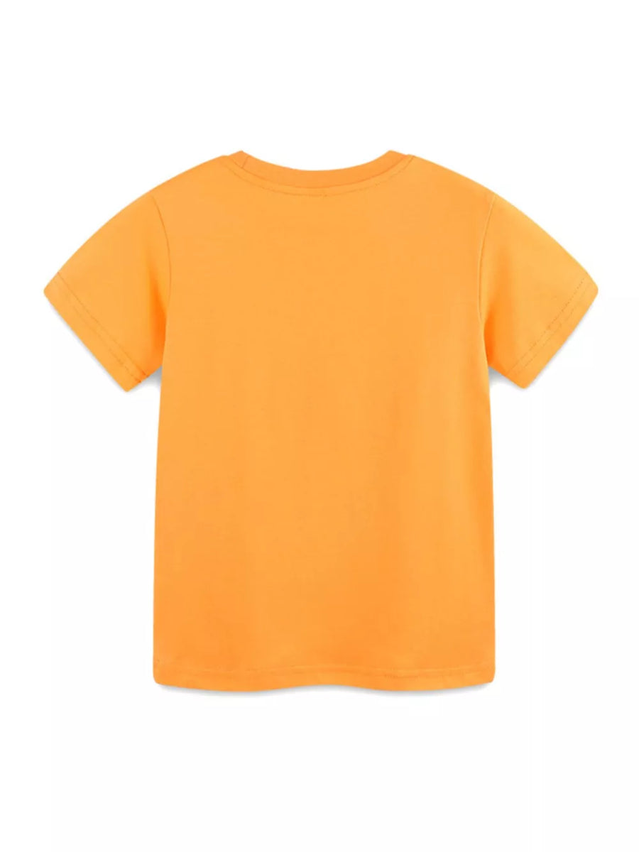 Orange cotton crew neck toddler t-shirt with short sleeves.