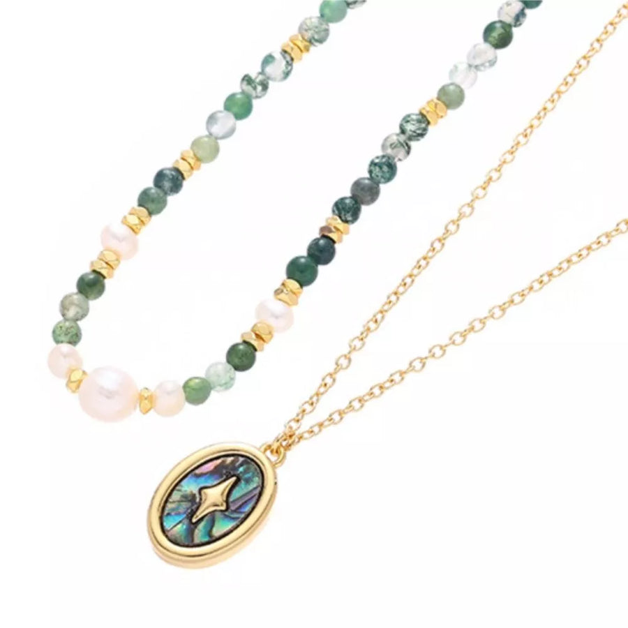 necklace featuring organic in gold with Freshwater Pearl, 18K Gold-Plated, Natural stone, Brass, Abalone shells Care ins